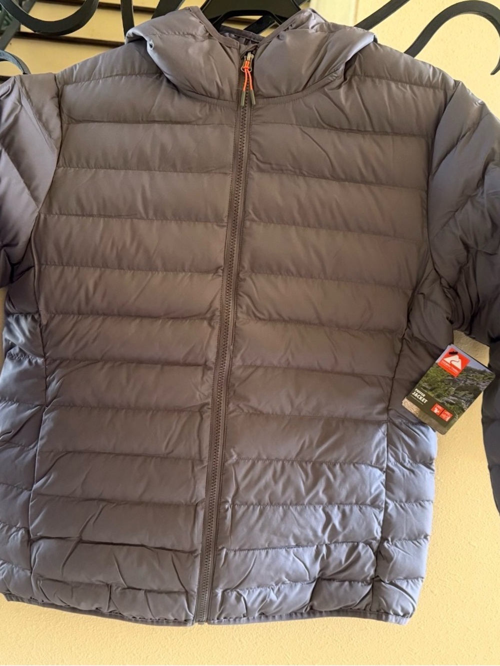 Women’s core puffer jacket with hood, grey ash, Large, from Ozark Trail